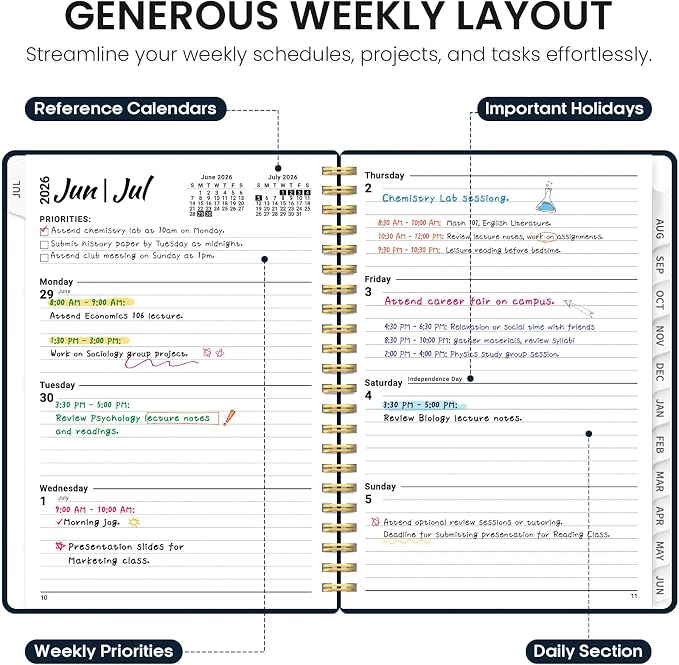 Taja Planner 2026-2027, Jul 2026-Jun 2027 Monthly & Weekly Calendar Planner | 6.3" x 8.5", Hardcover Academic Calendar, Teacher Student Agenda Book with Tabs, School Office Supplies, Floral Dream