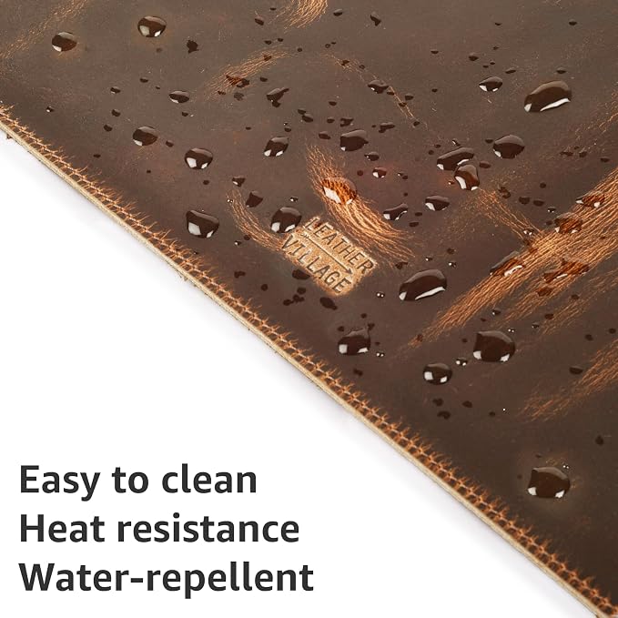 LEATHER VILLAGE Real Leather Desk Pad 3mm Thick Double Layer Desk Mat Brown | 32''x16'', Cover Blotter Large Full Grain Protector for Keyboard, Mouse & Laptop, Office Table Mat & Desktop Accessories