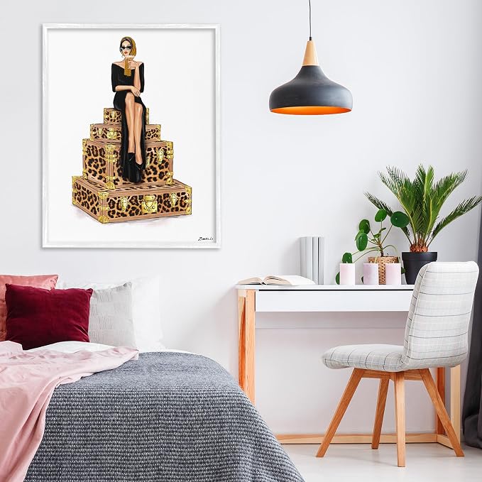 Stylish Gal Suitcases Travel Glam, 24 x 30 Inch Framed Giclée Print | Stupell Industries · By Ziwei Li · Ready to hang · Great for dorms and bedrooms · Made in USA