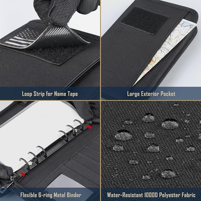 WYNEX Tactical Notebook Padfolio 6 Ring Binder, 3.7x6.7 IN Refill Paper | S-5.5x8.5" Zip Hardcover Notebook, 45 Sheets Line Paper, 1"O-ring Water-Resistant Planner, for Office College Field Gift