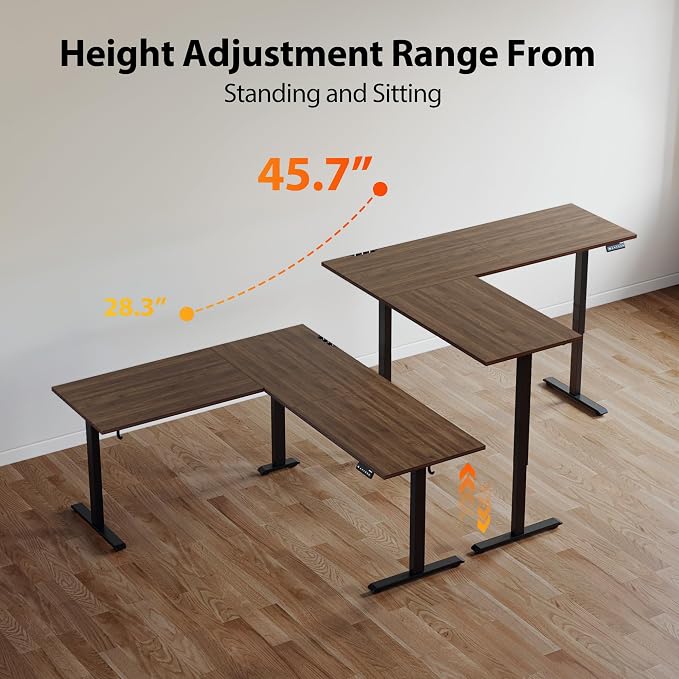 Agilestic 63 x 55 Inch L Shaped Electric Standing Desk, Dark Walnut | Corner Desk, Ample Workspace, Memory Presets, Hooks, Stable Steel Frame,176 lbs Capacity, Easy Assembly, Splice Board