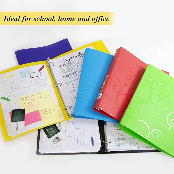 BAZIC Products 1" Swirl Poly 3-Ring Binder, 1 Pocket, 6-Set | round rings, 1 in swirl poly 3-ring binder, 1 inside pocket, holds up to 175 sheets, Durable poly
