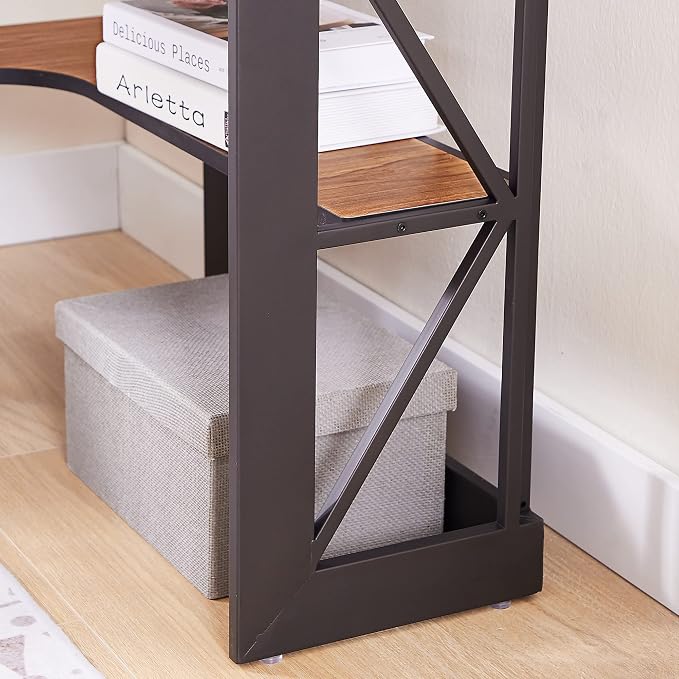 VECELO Desk, Corner Tables for Living Room for Small Space Triangle Computer Desk with Steel Frame Corner Shelves with Metal Frame Writing Desk for Workstation Brown 41"