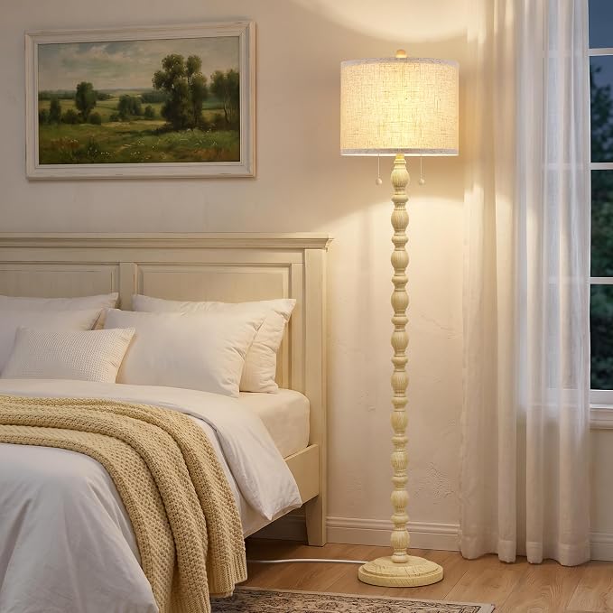 Luvkczc Vintage Floor Lamp for Living Room Bedroom, 62" Retro Standing Lamp with 2 Pull Chain Switches, Corner Lamp for Farmhouse, Includes 9W LED Bulb