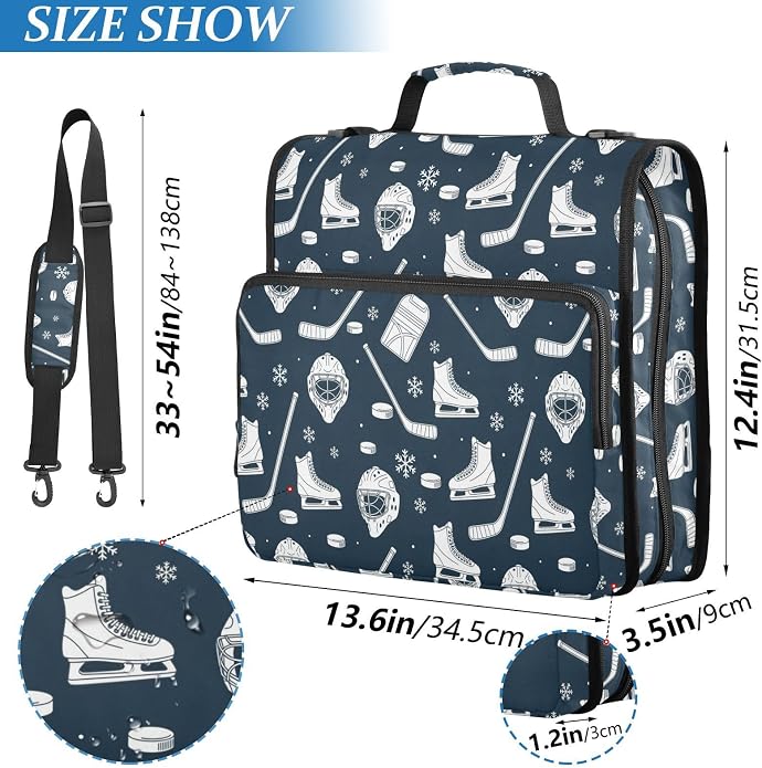 Zipper Binder Bag 3 Ring File Folder Portfolio Organizer Zippered Binder Bags with Strap Fits Laptop Women Men