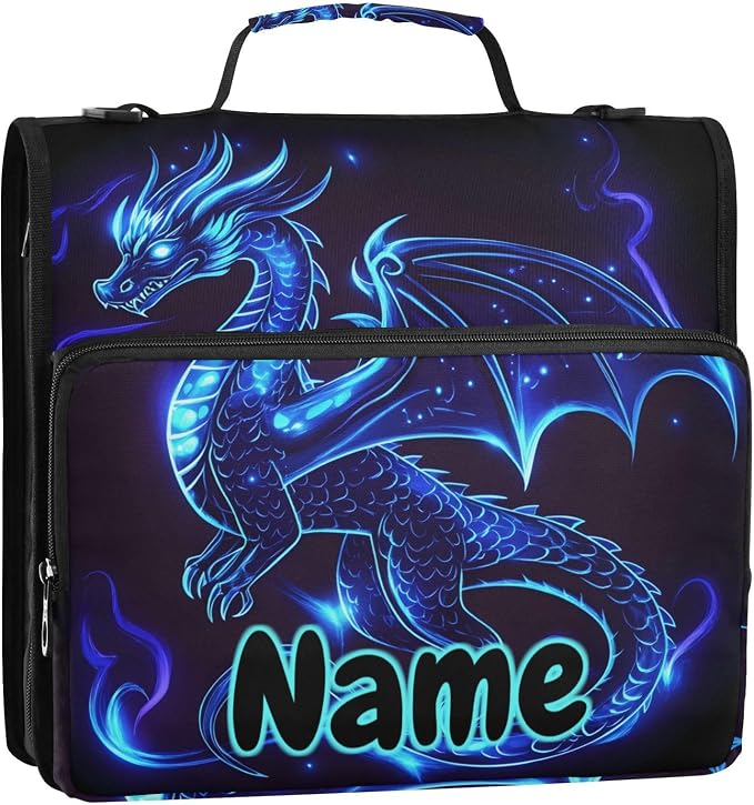 Custom Dragon Blue Black 3 Ring Binder Bag 1.5 inch Personalized Name Binder Organizer 500 Sheet Documents Storage for School Office