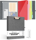Ospelelf 3 Ring Binder 1 Inch Linen Binder Organizer with Zipper Pouch, Hardcover Clipboards with Storage (8.5" x 11"), 5 Dividers with 10 Pockets, School Binder, Darkgrey