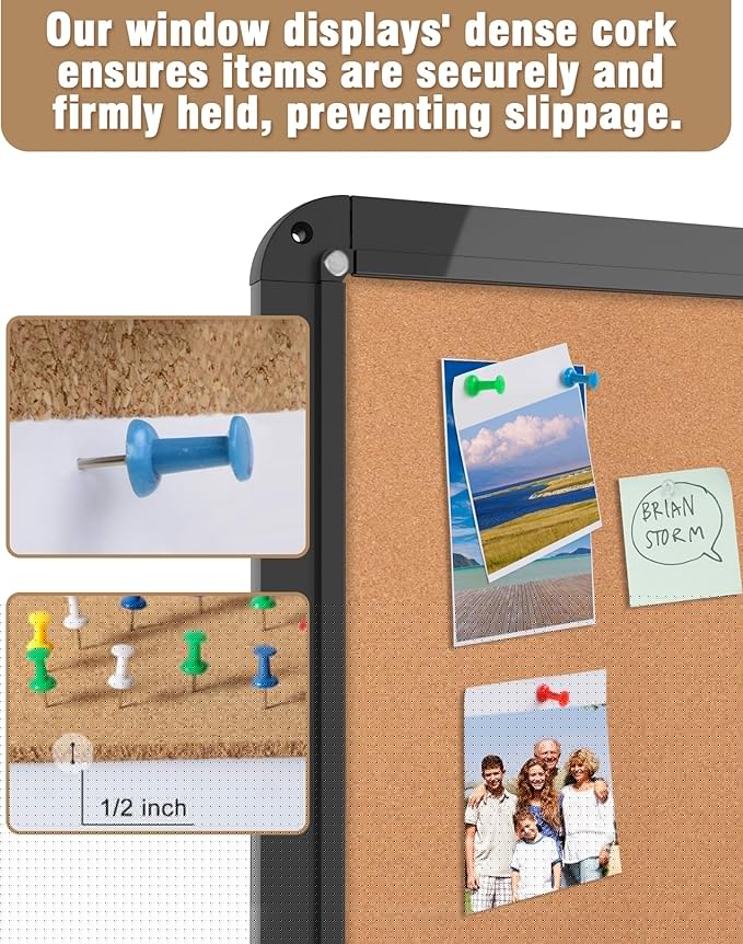 Mifuro 26"x20" Enclosed Bulletin Board, Lockable Weather-Resistant Aluminum Cork Noticeboard for School & Office, Black Frame w/Cork