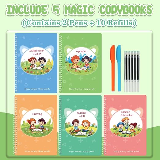 Reusable Grooved Handwriting Workbooks,Magic Copybook,Magic Writing Practice copy books, to help children improve their handwriting ink Practice Age 3-8 Calligraphy for kids(Character edition)