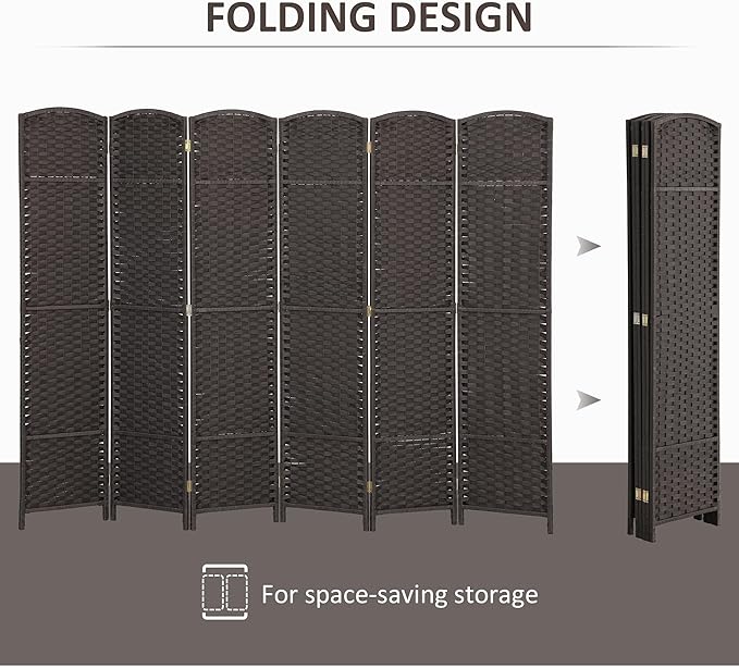 HOMCOM Room Divider, 6 Panel Folding Privacy Screen, 5.6' Tall Freestanding Wall Partition for Home Office, Bedroom, Brown