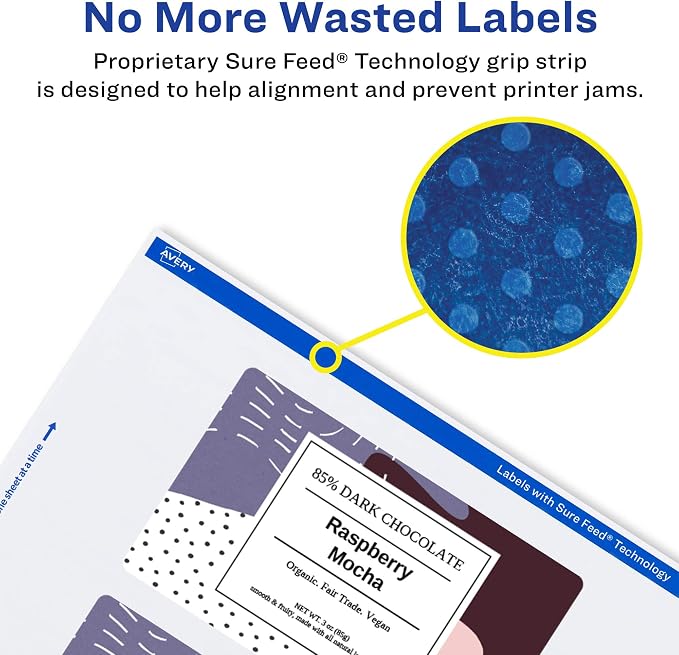 Avery® Matte White Rectangle Labels, Sure Feed® Technology, 3" x 6", 75 Matte White Printable Labels