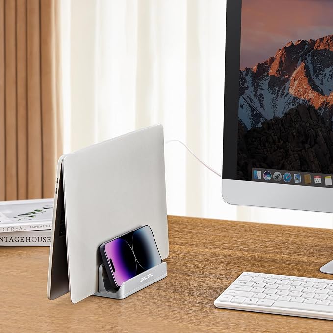 JARLINK 4-in-1 Adjustable Vertical Laptop Stand, Aluminum Holder, Silver | Space-Saving Aluminum Laptop Holder, Compatible with All MacBook, Surface, Chromebook, Phone, and Gaming Laptops.