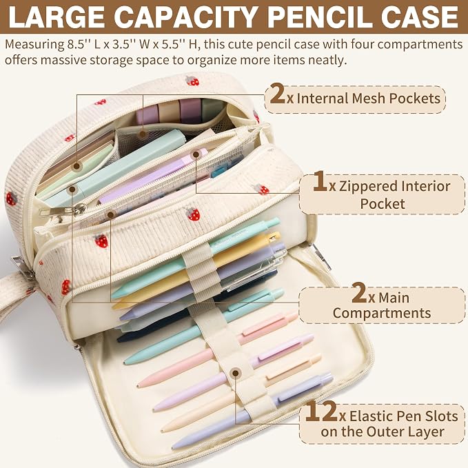 62PCS Aesthetic School Supplies Cute Back to School Supplies Stationary Set | College Preppy Essentials Kit with Large Pencil Pouch Case, Pastel Highlighters Gel Pens Mechanical Pencils for Student Girls