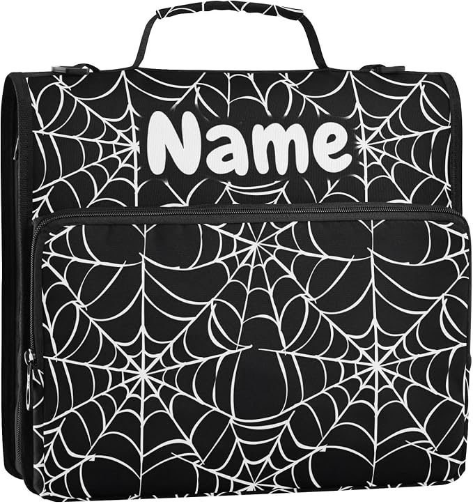 Custom White Black Spider Web Pattern 3 Ring Binder Bag 1.5 inch Personalized Name Binder Organizer 500 Sheet Documents Storage for School Office