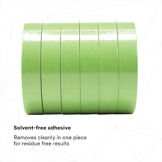 3M High Performance Green Masking Tape 401+, 24 mm x 55 m, 6.7 mil | 24 Roll/Case, Superior Adhesion, Clean Removal, Highly Conformable, Paint-Bleed Resistant