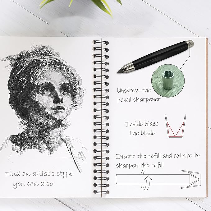WSD Sketch Up 5.6mm Mechanical Pencil Mechanical Clutch with Built Sharpener (Black)