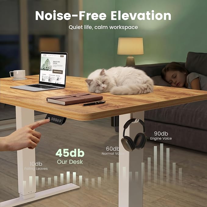 CubiCubi 55 x 28 Large Electric Standing Desk, Height Adjustable, Natural | 28" Deep Desktop, Sit Stand up Home Office Desk, Computer Workstations, Advanced Motor, High-Strength Frame, 176 lbs Capacity