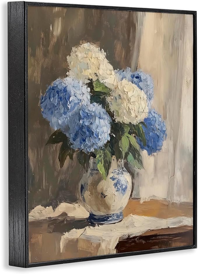 'Vintage Hydrangea in Ceramic Vase'| Framed Giclee Art | Stupell Industries | Black, 16 x 20 Inches, Easy to Hang and Sturdy, Made in USA, by LSR Design Studio