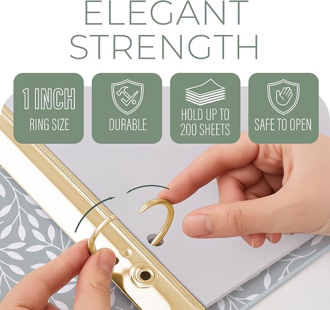3 Ring Binder 1-Inch Rings – 3-Pack of Cute Binders with Pockets, Gold-Foil & Metal Corners – 1 Inch Binders 3 Ring Cute for School, Office & Work – 1" Pastel Three-Ring Binder One Inch