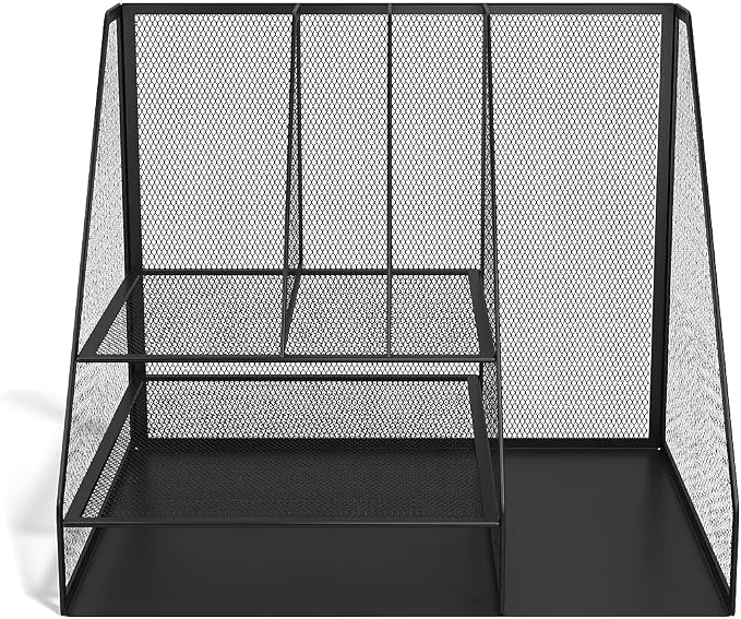 TRU RED Wire Mesh Desk Organizer, 6‑Compartment, Matte Black, 2‑Pack – Desktop Accessory Holder for Office Supplies