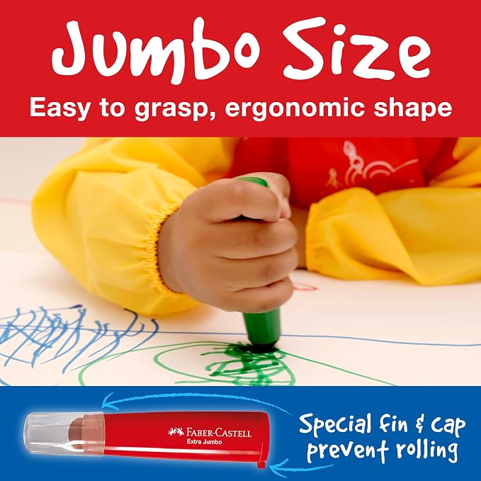 Faber-Castell Little Creatives Extra Jumbo Ultra Washable Markers for Kids - 6 Colors, Back to School Art Supplies | Summer Crafts for Kids | Art Supplies for Toddlers & Preschoolers (Ages 3+)