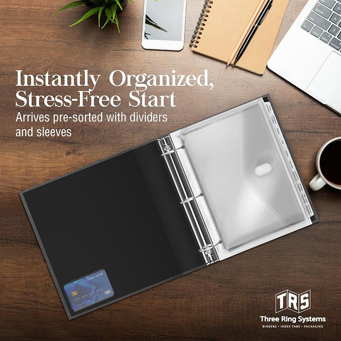 TRS Legacy Planning Portfolio | Important Documents Organizer Binder Kit, Family Emergency Organizer for Medical, Insurance, Passwords & Pets, 1.5" D-Ring with Pre-Labeled Tabs | Charcoal Gray Linen