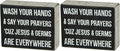 Primitives by Kathy Pinstripe Trimmed Jesus & Germs Wooden Religious Sign, 4" x 5", Vintage, Black, Rectangular, Freestanding or Wall Mount
