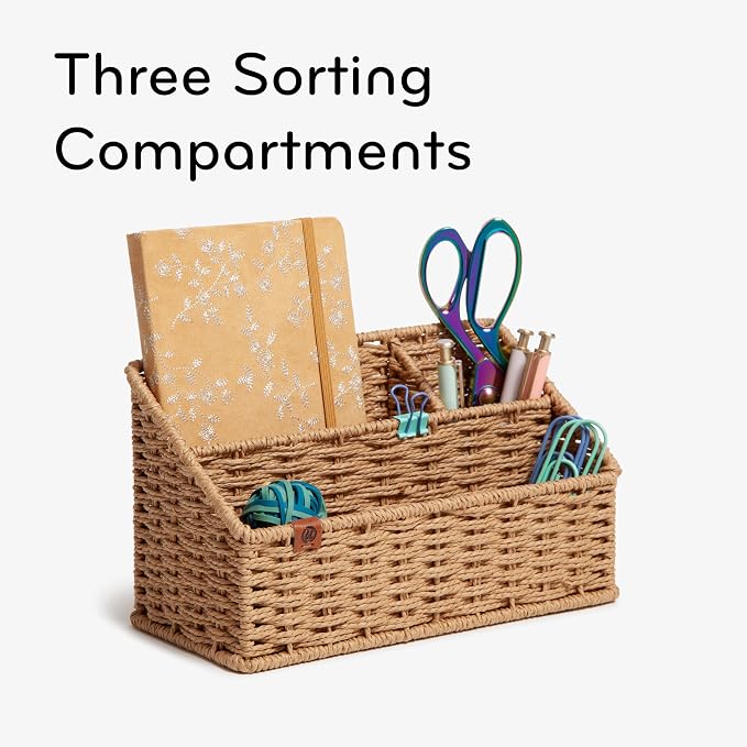 U Brands Woven All-in-1 Desk Organizer, Rattan, 1 Count, for Home Office