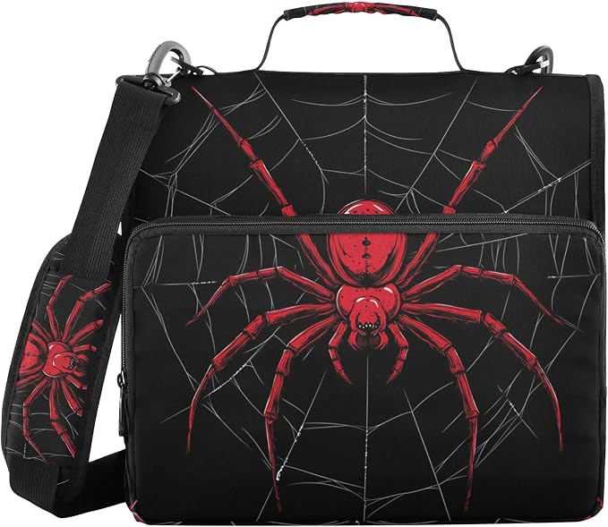 MNSRUU 3 Ring Binder Bag, 2 Inch D-Rings Easily Organizes 1 Inch Fits Letter Sized Paper, Red Spider on A Web Large 3 Hole Zipper Binder Organizer for School Office Supplies