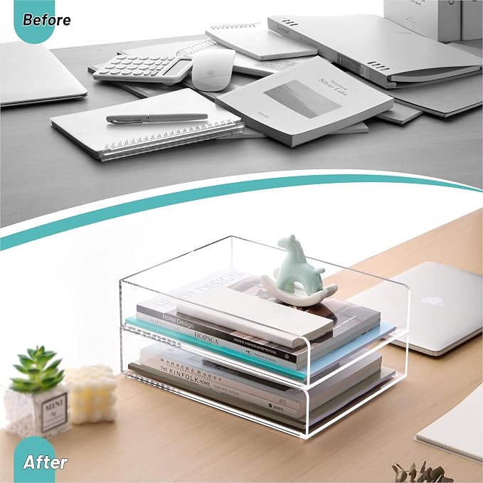 HeZone Paper Organizer Letter Tray,Acrylic Desk Organizer,Clear File Organizer for Desk,Stackable Paper Tray for Documents,A4 File Paper,Book,Bills, Crafts,Notes for Office/Classroom/Home Organization