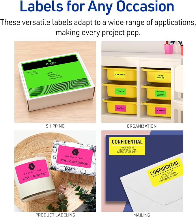 Avery® Printable Shipping Labels, 8-1/2" x 11", Neon Green, Laser & Inkjet Compatible, 100 Blank Labels Total, Great for Branding, Mailing, Organizing, and More (5940)