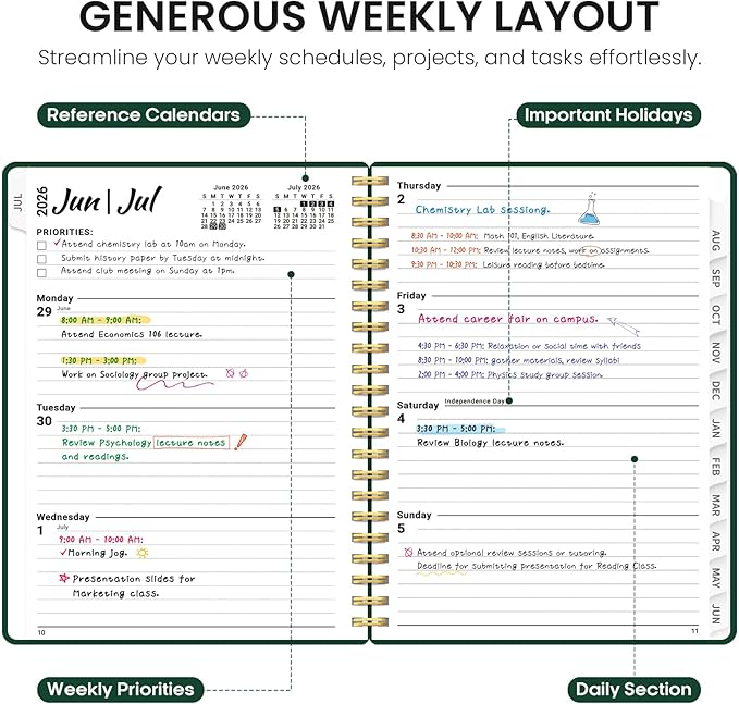 Taja Planner 2026-2027, 8.5" x 11" Calendar Planner, Jul 2026-Jun 2027 | A4 Hardcover Weekly & Monthly Academic Planner, Large Planning Agenda With Tabs, School & Office Supplies, Dark Green
