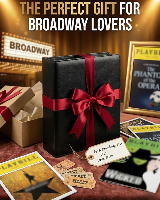 Playbill Binder with Sleeves, Broadway Showbill Organizer Gifts for Theater | Holds 35 Playbills in Protective Sheets. Black Show Bill Book Holder, Album, Display and Storage for Play Bill Collections