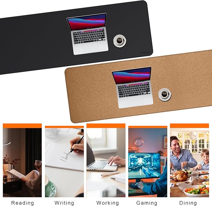 Mydours 70.9"x19.7" Black Desk Pad - Premium Dual-Sided PU Leather & Cork Design for Home and Office, Ultra-Wide Mouse Mat with Smooth Gaming Surface, Protects Desks from Heat, Ink & Liquid Spills