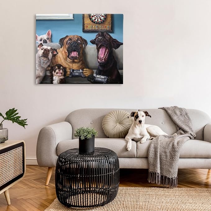 Stupell Industries Funny Dogs Gaming Cartoon, 36 x 48 Inch Canvas Wall Art | Stupell Industries · By Lucia Heffernan · Ready to hang · Playful gift for gamers and pet lovers · Made in USA