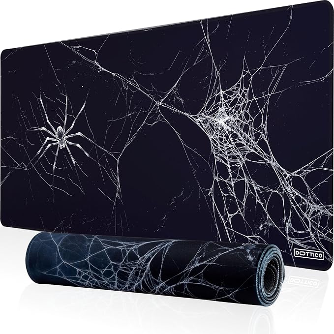 XXL Spider Web Gaming Mouse Pad for Desk - Large Desk Mat for Keyboard and Mouse - PC Mouse Pad with Non-Slip Water-Resistant Rubber Base, Stitched Edges - 35.4x15.7 in (90x40 cm, XX-Large)