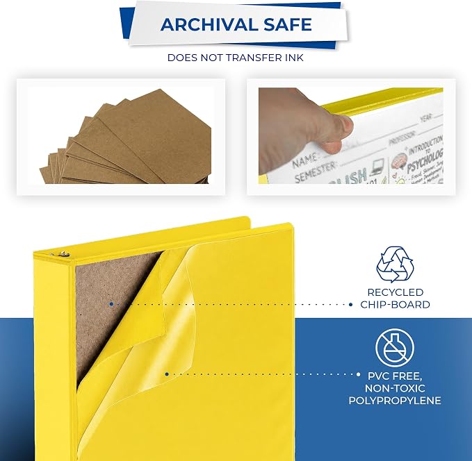 Samsill 1.5 Inch 3 Ring Binders, Economy Round Ring, Clear View Cover, 325 Sheet Capacity - for School, Home, Office - Yellow, 12 Pack