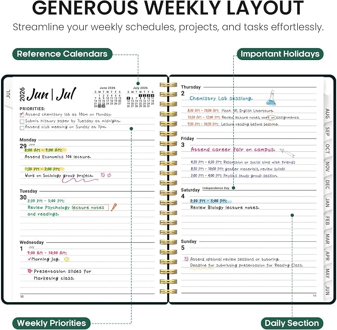 Taja Planner 2026-2027, Jul 2026-Jun 2027 Monthly & Weekly Calendar Planner | 6.3" x 8.5", Hardcover Academic Calendar, Teacher Student Agenda Book with Tabs, School Office Supplies, Insects in Blooms