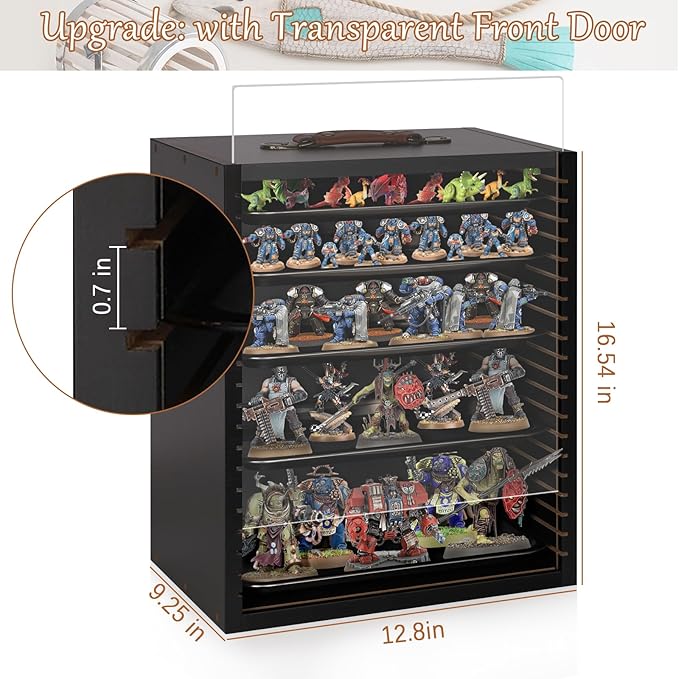 Miniature Carrying Case, Wooden Display Case for Figures, Matte Black | Miniature Storage, Miniature Display Case, Miniature Transport Case, Display Shelf for Collectibles & Mini Figures