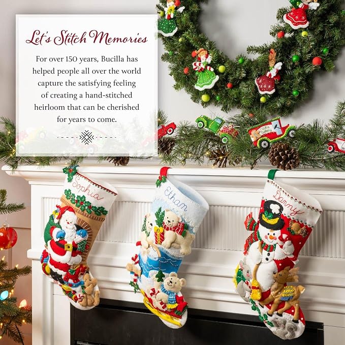 Bucilla Felt Applique Wall Hanging Kit, Jolly Santa, Perfect for Holiday DIY Arts and Crafts, 89645E
