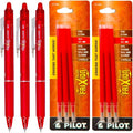 Pilot Frixion Clicker Retractable Erasable Red Gel Ink Pens, 3 Pens 6 Refills