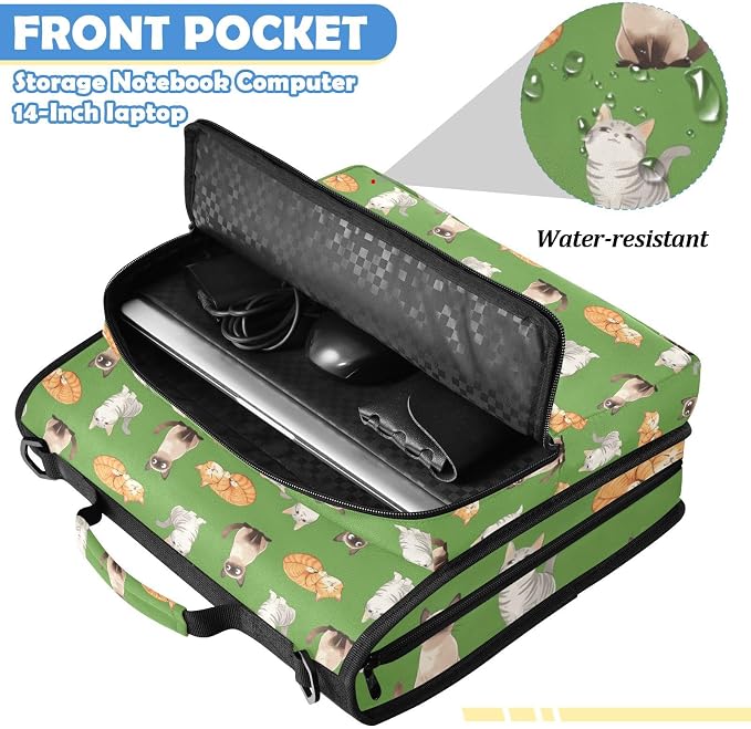 Cat Print Zipper Binder File Organizer Bag 3 D-Ring | with Shoulder Strap, Holds 500 Sheets & 14in Laptop, 3 Ring Binder for Office Supplies