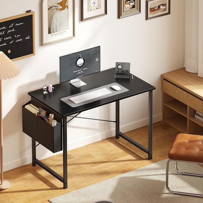 OLIXIS Small Computer Desk, 40 Inch Gaming Desks for Home Office | Writing Study Craft Work Table, Computer Workstation for Bedroom Small Spaces with Storage Bag, Black