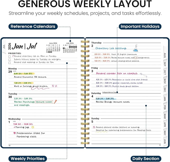 Taja Planner 2026-2027, 8.5" x 11" Calendar Planner, Jul 2026-Jun 2027 | Letter Hardcover Weekly & Monthly Academic Year Planner, Large Planning Agenda With Tabs, School & Office Supplies, Navy Blue