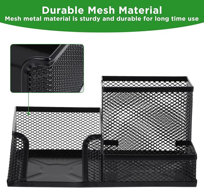 Lemecima 6 Pieces Pen Holder for Desk Mesh Metal Pencil Holders Pen Cup Marker Desk Caddy with Sticky Notes Organizer for Office Supplies Workspace School Home Black
