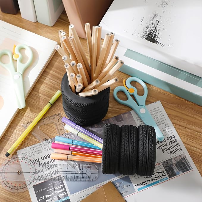 Tenceur 8 Pcs Tire Holder for Pens Car Truck Desk Pen Holder Back to School Gift Mechanic Appreciation Gifts Car Desk Decor for Men Funny Pencil Boxes Organizer for Classroom Home Office Table