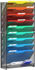 samstar 10 Tier Wall File Organizer, Hanging Wall Mount File Holder Paper Folder Mail Organizer, Mesh Metal, Black.