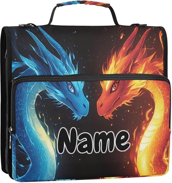 Custom Red Blue Dragons Fire Eyes 3 Ring Binder Bag 1.5 inch Personalized Name Binder Organizer 500 Sheet Documents Storage for School Office