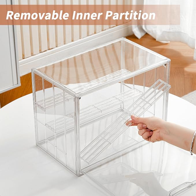 Clear Acrylic Display Case for Figures 4 Layer Figure Display Shelf with 3 Movable Plate Stackable Display Box with Magnetic Door for Collectibles 3 Pack