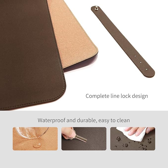 RENMTURE Dual-Sided Mouse Pad, Natural Cork & PU Leather Large Desk Pad for Office and Home Work, Desk Protector Non-Slip, Waterproof, Easy Clean (Dark Coffee, 32"x16")